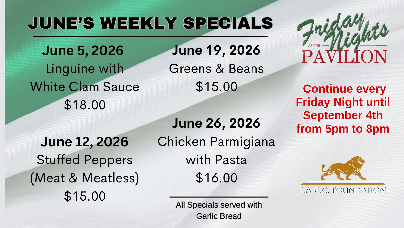 Friday Nights at the Pavilion - June 2026 Specials