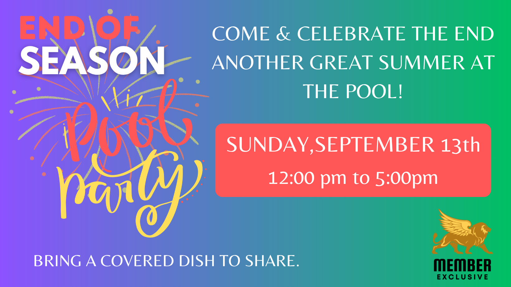 End of Season Pool Party- September 13th